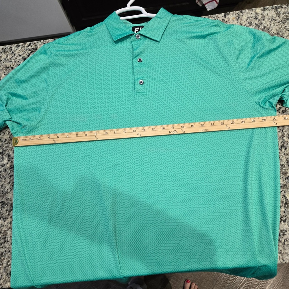 FootJoy Polo Shirt Mens XXL Green Diamond Geometric Performance Golf Top - Picture 6 of 9